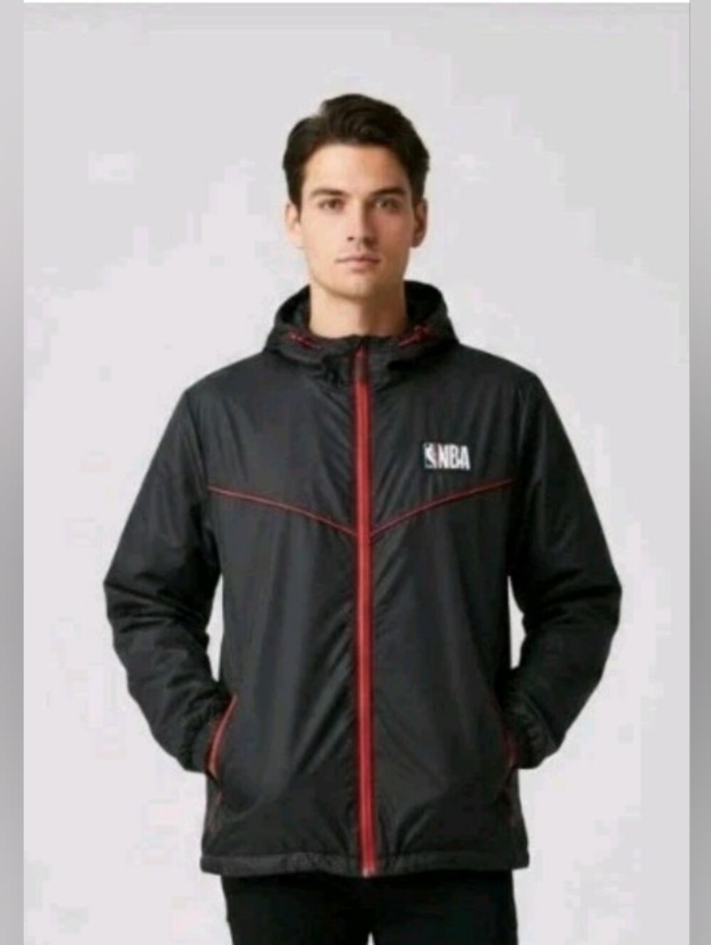 NBA Official Mens Basketball Windbreaker With Hood Black Size XL